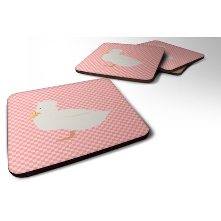 Crested Duck Pink Check Foam Coaster, Set Of 4
